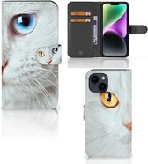 GSM Hoesje iPhone 15 Bookcover Case Witte Kat