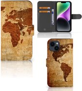 Telefoonhoesje Geschikt voor iPhone 15 Wallet Bookcase Wereldkaart