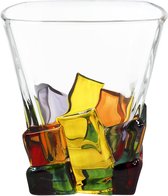 handbeschilderd stijlvol cocktailglas kleurrijk gestreept kristalwijnglas voor Scotch, Bourbon, likeur voor Scotch-liefhebbers (kleurrijk vintage glas met gestreepte ijsblokjes)