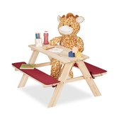 Relaxdays houten kinderpicknicktafel - tuinset kinderen met zitkussens - kindertafel tuin