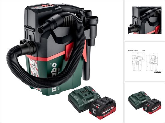 Metabo AS 18 L PC Compact accustofzuiger 18 V 6 l IPX4 stofklasse L nat en droog + 1x accu 10,0 Ah + oplader
