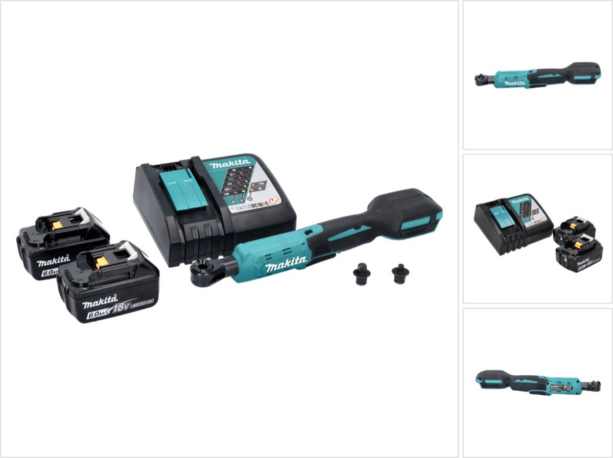 Makita DWR 180 RG accu-ratelsleutel 18 V 47,5 Nm 1/4" 3/8" + 2x accu 6,0 Ah + oplader