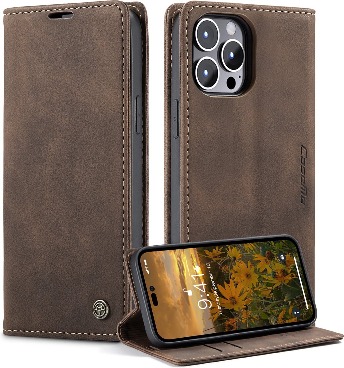Caseme Retro Wallet Case hoesje geschikt voor iPhone 15 Pro - Coffee
