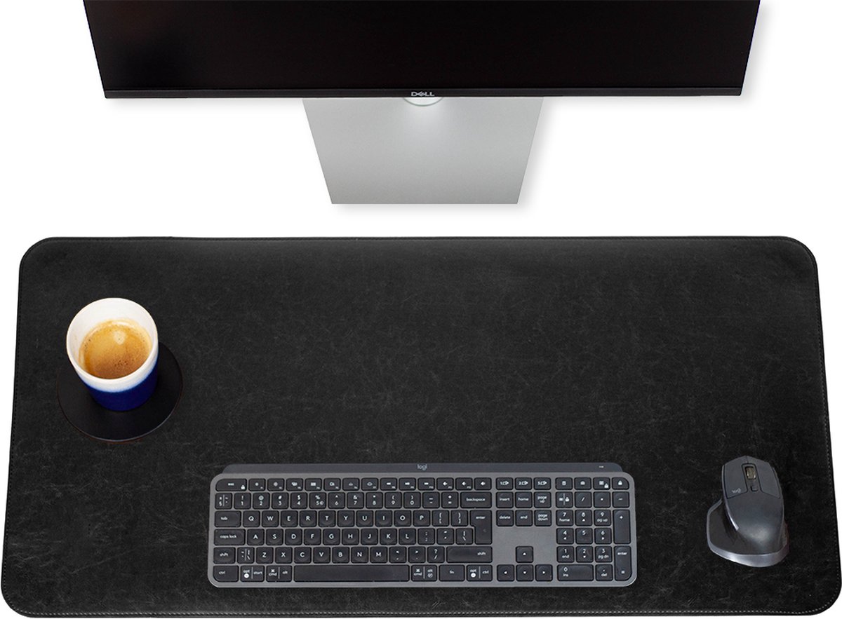 Brute Strength - Luxe Bureau Onderlegger Kunstleer - Zwart - Ronde hoeken - Bureau Organizer - 80x40 cm - Bureaumat - Kantoor accessoires - Computer mat