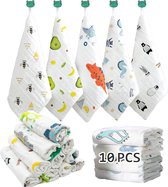 10 stuks babymousseline washandjes, babybadhanddoeken / zachte pasgeboren babygezichtsdoekjes, multifunctionele natuurlijke katoenen babydoekjes 30 cm * 30 cm