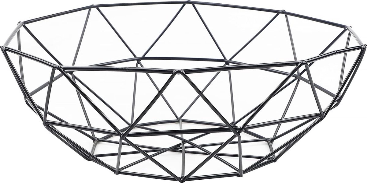 Geometrische fruitmand, zwarte fruitschaal, metalen fruitschaal, fruitbak, vintage, multifunctionele fruitmand van ijzer, decoratieve draadmand (26 x 26 x 7,5 cm)