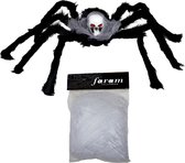 Horror spin groot inclusief XL spinnenweb - Halloween decoratie/versiering - doodskop - 60 cm