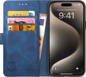 Rosso Element Book Case Wallet Hoesje Geschikt voor Apple iPhone 15 Pro | Portemonnee | 3 Pasjes | Magneetsluiting | Stand Functie | Blauw