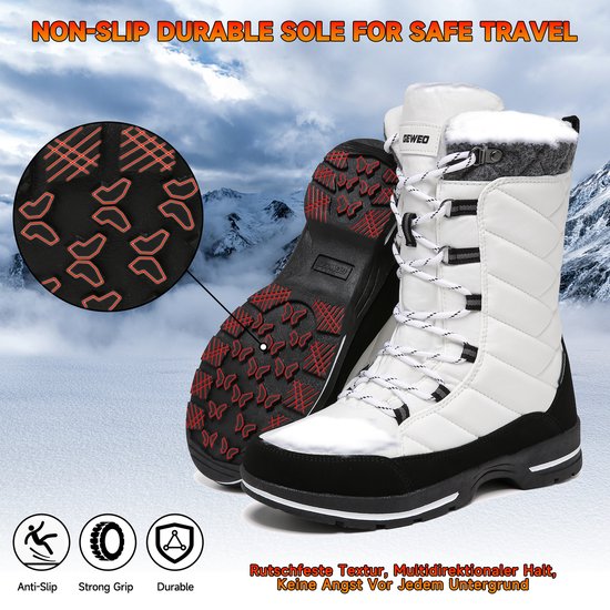 Winter Sneeuwlaars Dames - Waterdichte Sneeuwlaarzen - Winter Fleece Gevoerd Warme Winterlaarzen - Snowboots Antislip Outdoor - Wit - Maat 40