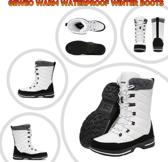 Winter Sneeuwlaars Dames - Waterdichte Sneeuwlaarzen - Winter Fleece Gevoerd Warme Winterlaarzen - Snowboots Antislip Outdoor - Wit - Maat 39