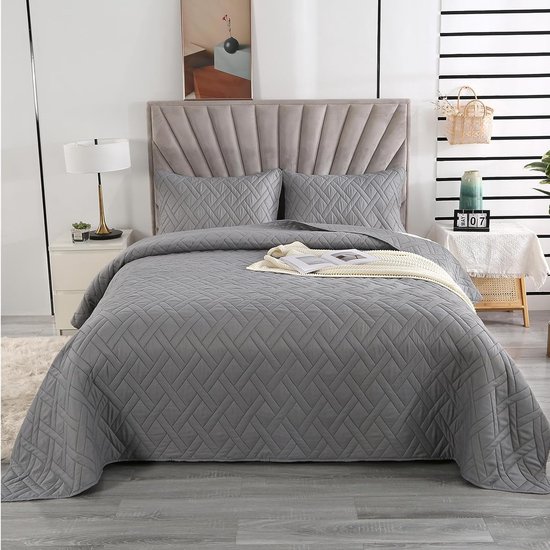 Couvre-lit 240x260 cm, couvre-lit gris, parure de lit en