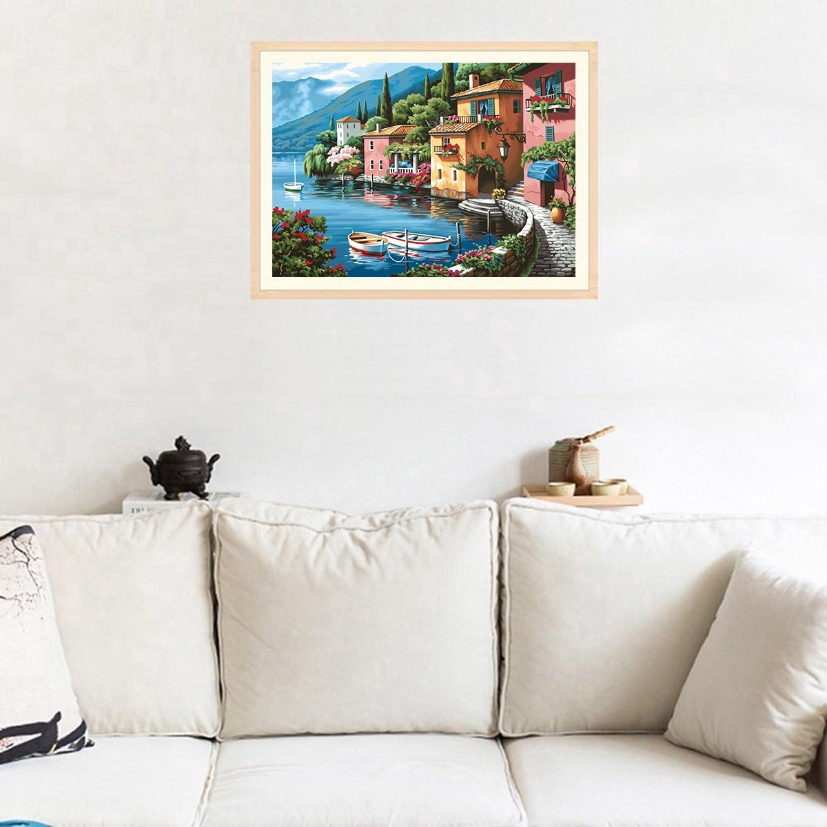 Diamond Painting Volwassenen - Volledig Pakket - 30 x 40cm - Ronde Steentjes - Diamant Painting - Italiaans Dorp aan het Water — afbeelding 2