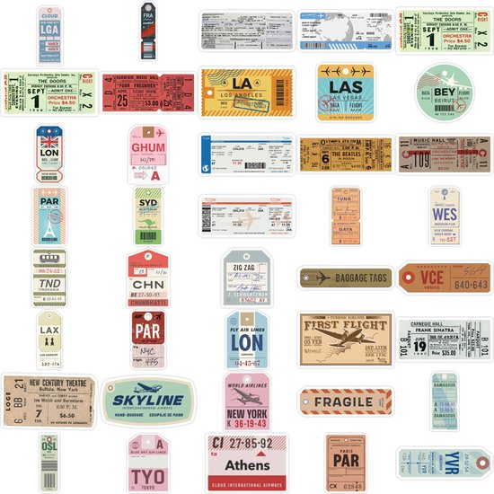 Tickets Stickers - 50 stuks met Concerttickets, Vliegtickets ...