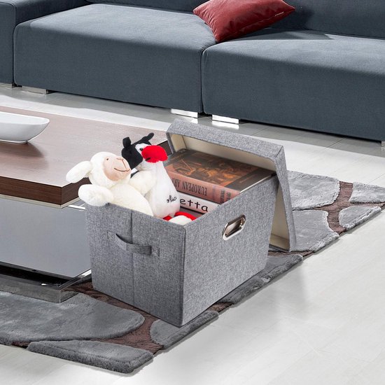 PRANDOM Grote opvouwbare opbergdoos met deksel [3 stuks] stoffen decoratieve opbergbak kubus organizer container mand met deksel handgrepen voor slaapkamer kast woonkamer roze 43x30x30cm
