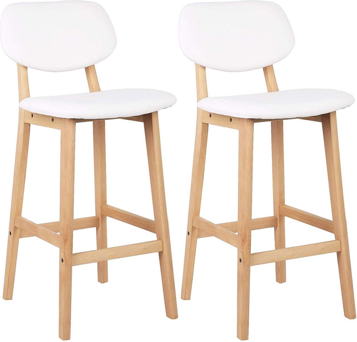 Happyment Barkrukken Riva - Set van 2 - Met rugleuning - Houten frame - Barstoelen ergonomisch - Keuken - Wit - Zithoogte 65cm