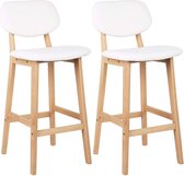 Tabourets de bar Riva - Set de 2 - Avec dossier - Structure en bois - Chaises de bar ergonomiques - Cuisine - Wit - Hauteur d'assise 65cm