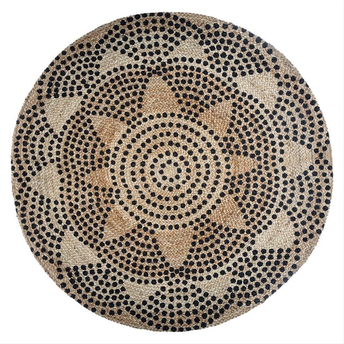Natuurlijke jute ronde tapijt 120cm - gedrukt patroon - Jute - Pois - SILUMEN
