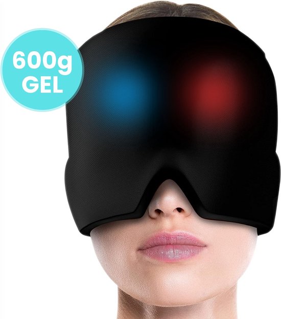 Teklama Migraine Muts - Migraine Masker - Verlichting van hoofdpijn - Langere werking door extra gel laag (600 gram) - Verkoeld & Verwarmd - Zwart