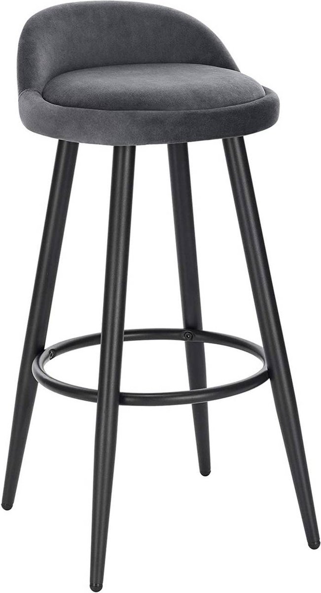Happyment Velvet Barkruk Verilo - Barstoelen ergonomisch - Set van 1 - Donkergrijs - Met kleine rugleuning - Voor Keuken & bar - Zithoogte 69cm