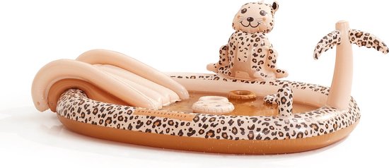 Swim Essentials - Speelzwembad met panterprint - Zwembadje - Opblaasbaar - Glijbaan - Sproeier - Kinderen - Jongens - Meisjes - Baby - Peuter - PVC - beige - bruin