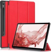 Housse de tablette adaptée au Samsung Galaxy Tab S9 | Bibliothèque avec support | Housse de protection en similicuir | Triple pli | Rouge