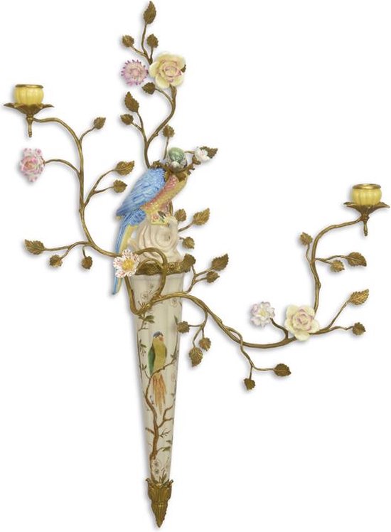 Wanddecoratie - papegaai - porselein - bloemen - 79,2 cm hoog