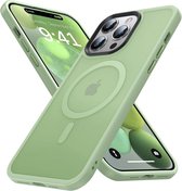 Hoesje Geschikt voor Apple iPhone 14 Pro Max - Compatibel met MagSafe - Matte Beschermhoes - Back Cover met Magneet - Geschikt voor Draadloos Opladen met Magnetische Ring - Groen
