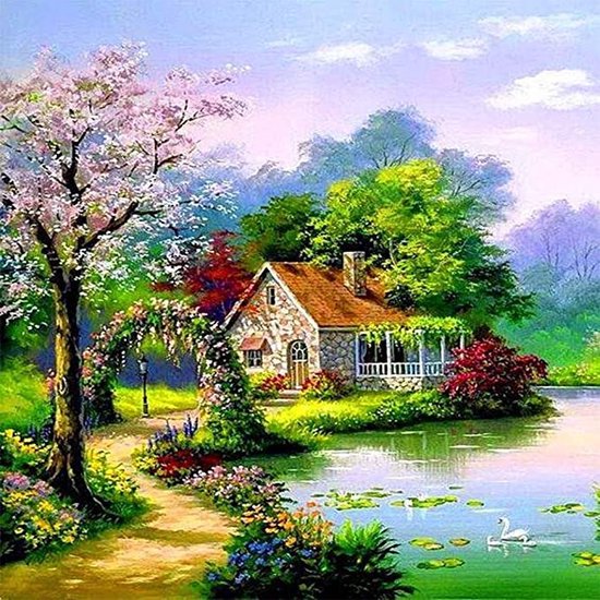 Diamond Painting Ronde Lampje - Koekhuisje – Diamond Paradijs