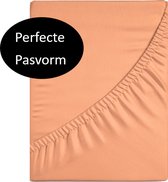 Hoogwaardig katoen geweven hoeslaken pastel oranje - 80x200 (eenpersoons) - luxe kwaliteit - zacht en optimaal ademend - perfecte pasvorm