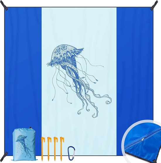 VICTERR Strandmat, picknickdeken, waterdicht, zandbestendig, extra groot, strandlaken, draagbare picknickmat voor buiten, met 4 vaste nagels en opbergtas voor strand, park, camping, wandelen, reizen
