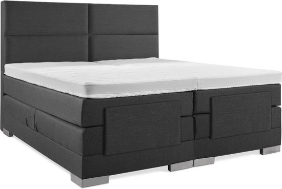 Soft bedden Elektrische Boxspring - 180x210 - Incl. 4 vlaks hoofdbord - Antraciet met plint