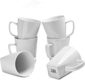 Tasses à café en porcelaine Witte 400 ml tasses à café en porcelaine avec poignée pour le thé, le lait, les boissons chaudes dans le bureau à domicile, le restaurant, les tasses à café et les tasses, lot de 6 bases carrées.