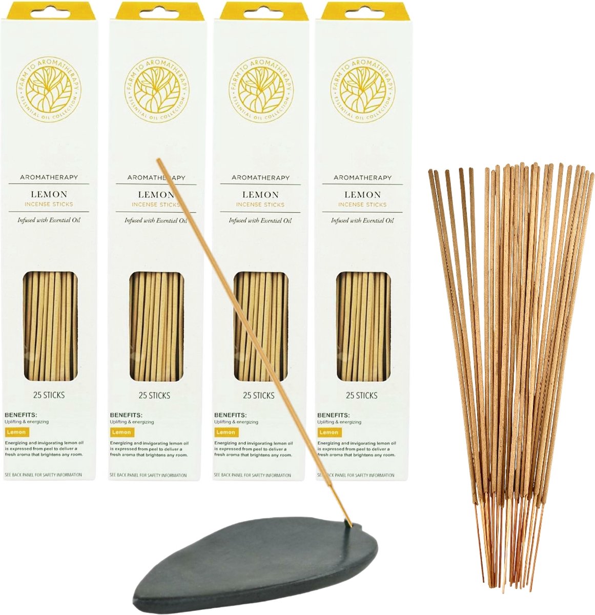 Wierook Aromatherapy Lemon 100 stokjes incl. Speksteen Wierookhouder