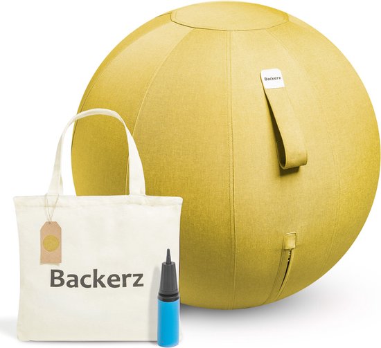 Backerz® Zitbal Linnen 65 CM - Zitballen met Hoes - Balanskruk – Luxe Yoga Bal - Ergonomische Bureaustoel Bal - Geel