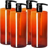 Set van 4 1L pompflessen voor shampoo, herbruikbare plastic pompdispenser zeepdispenser dispenser lotion dispenser lege fles voor vloeibare shampoo lotions keukenbad (Amber)