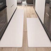 Keukenmat 44 x 120 + 44 x 240 cm, Veerkrachtig Leder Keukenmat Anti slip Wasbaar, Comfortabele Keukenmat Waterdicht voor Keuken, Woonkamer, Kantoor (Beige)