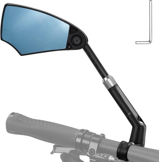 Rétroviseur Vélo Gauche HD Convexe Large - Verre Véritable Résistant Aux Chocs, Pour Guidon 21-23 Mm, Tout Temps