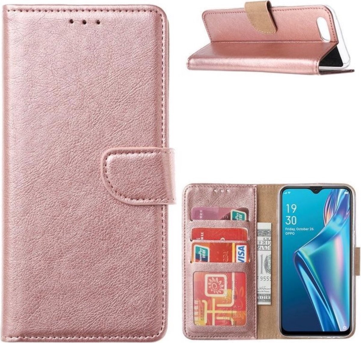 LuxeBass Hoesje geschikt voor Huawei Y5 2018 - Bookcase Rose Goud - portemonnee hoesjegsm hoesje - telefoonhoes - telefoonhoesjes