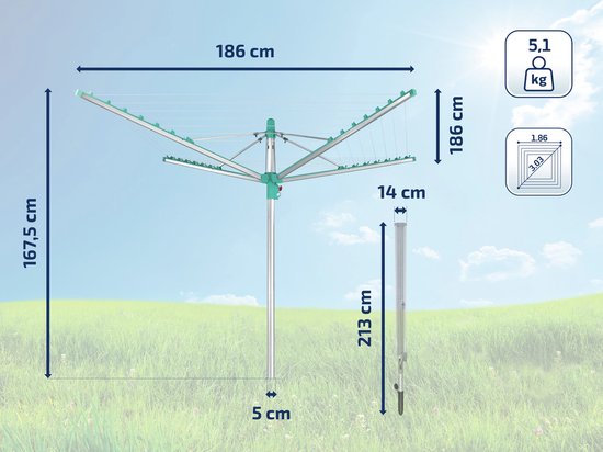 Leifheit droogmolen Linomatic 400 easy incl. bodemhuls - 40 m drooglengte - 4 wasmachineladingen