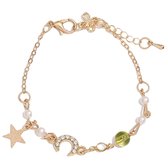 Fako Bijoux® - Bracelet Femme Etoile & Lune - 18cm - Cadeau - Anniversaire - Femme - Doré - Jaune
