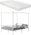 Metalen hemelbed Alesia - met bedbodem en matras - 140x200 cm - wit - stabiel frame - minimalistisch design