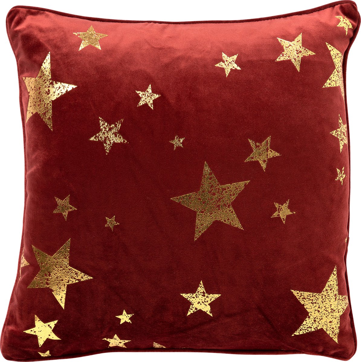 Textino STARS - kussenhoes 45x45 cm - velvet - gouden sterren - Biking Red - rood