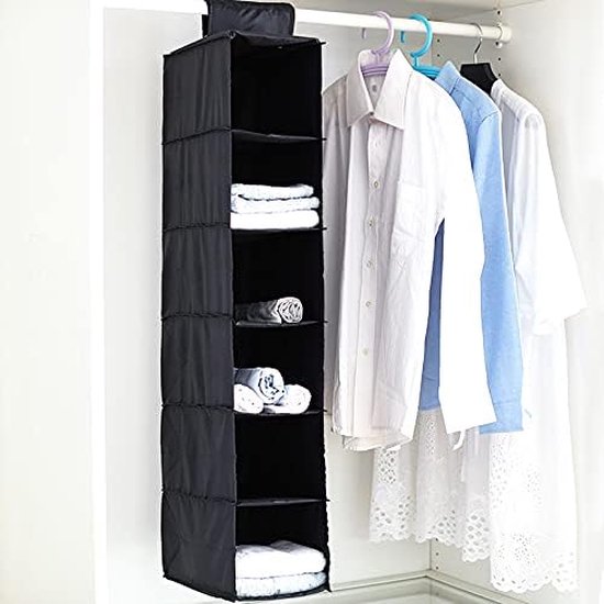 Hangkast Organizer Opvouwbare hangplank Hangende opbergkast met 6 vakken voor textiel Hangende stoffen kast voor sweaterkleding, zwart, 20cm