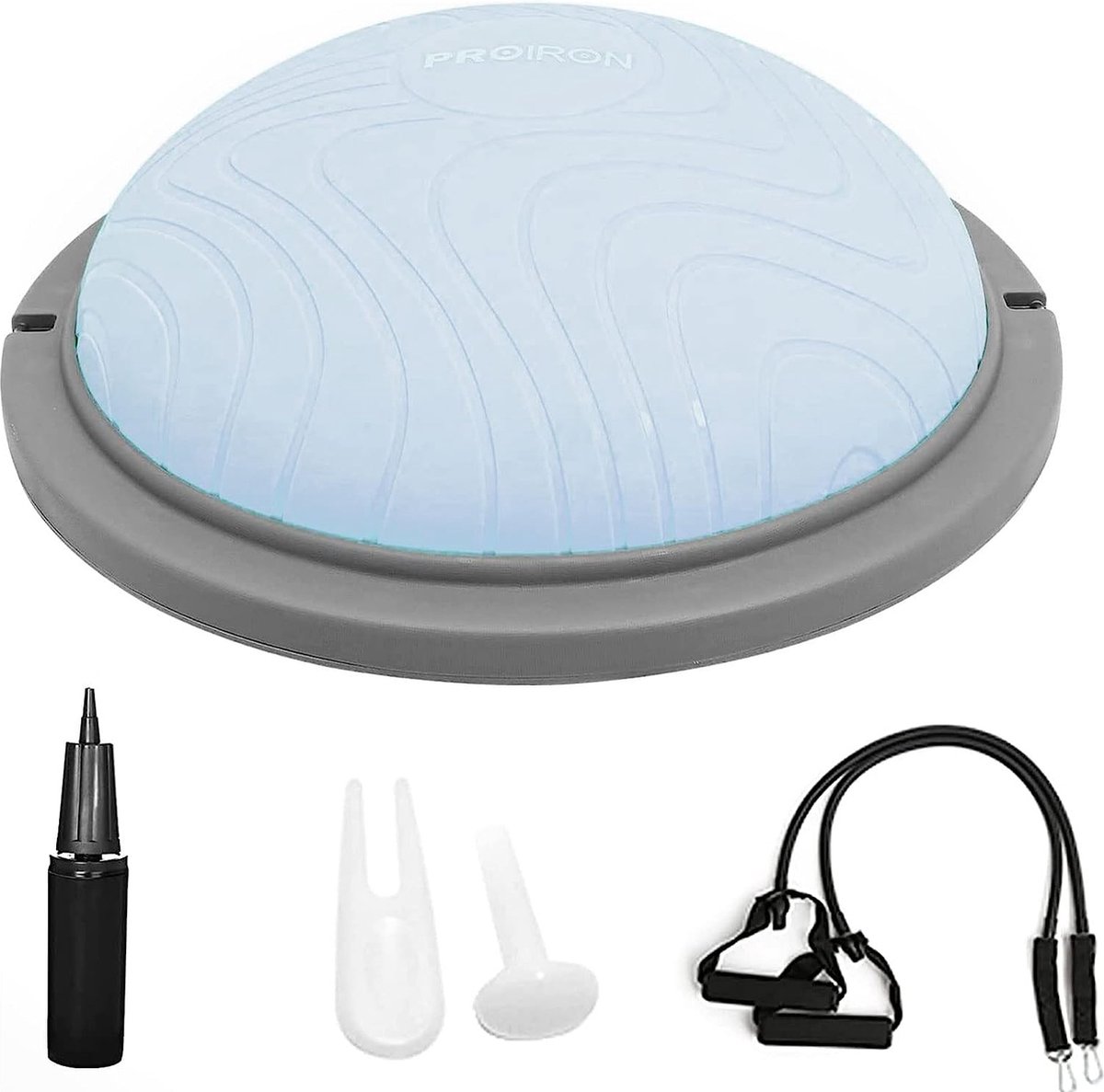 Balanstrainer halve bal, halve gymnastiekbal, tot 300 kg belastbaar, gymnastiekbal, halve bal, balantrainer met expander en voetpomp voor fitness, stabiliteit, core training