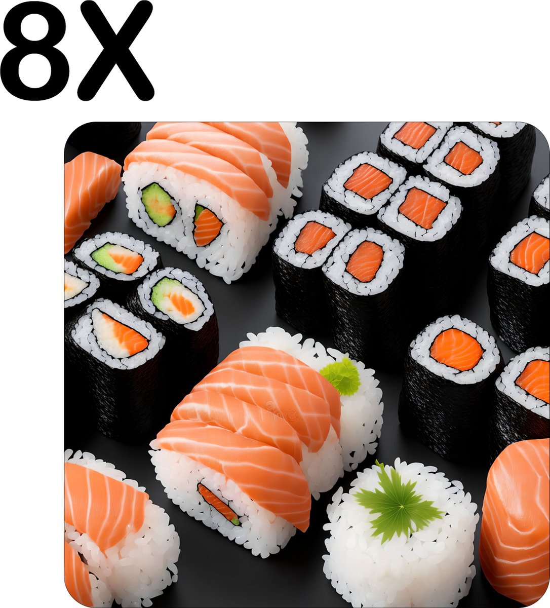 BWK Flexibele Placemat - Sushi met Zalm - Set van 8 Placemats - 50x50 cm - PVC Doek - Afneembaar