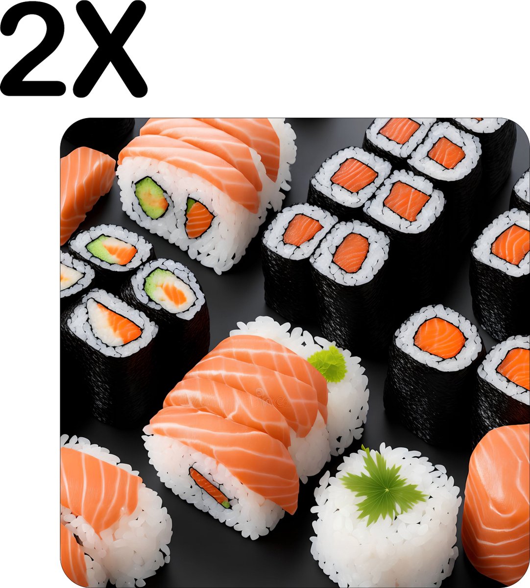 BWK Flexibele Placemat - Sushi met Zalm - Set van 2 Placemats - 40x40 cm - PVC Doek - Afneembaar