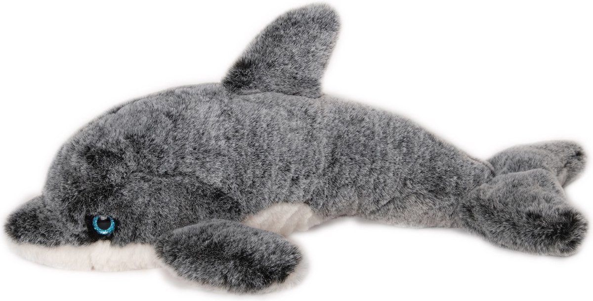 Inware pluche dolfijn knuffeldier - grijs/wit - zwemmend - 34 cm - Dieren knuffels
