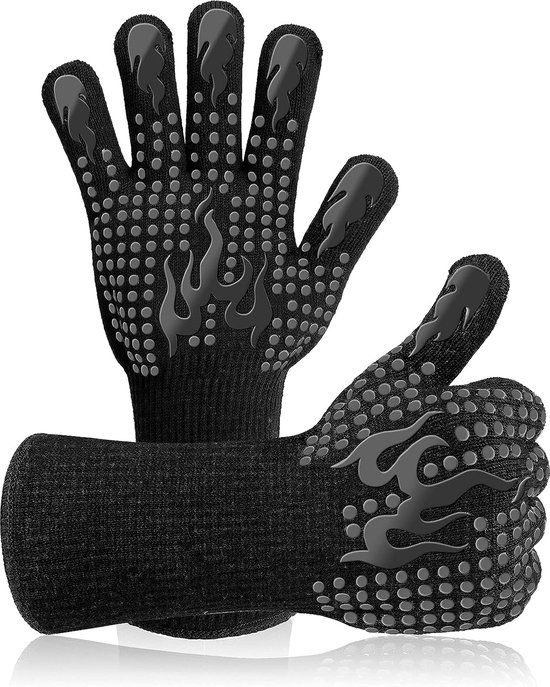 Gecertificeerde Ovenwanten - 2 Stuks - BBQ Handschoenen - Hittebestendig tot 800 °C - Ovenhandschoenen - Accessoires - Voor Barbecue en Oven - Zwart