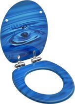 The Living Store Toiletbril - MDF - Chroom-zinklegering - 42.5 x 35.8 cm - Soft-close - Verstelbare scharnieren - Blauw waterdruppel-design