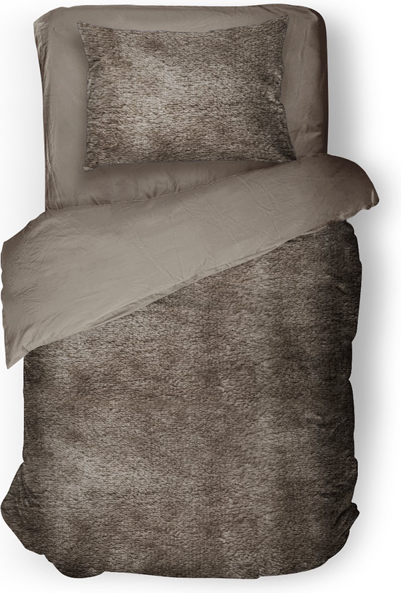 Eleganzzz Dekbedovertrek Flanel Fleece - Taupe Grey - Dekbedovertrek 140x200/220cm - 100% flanel fleece - Eenpersoons dekbedovertrekken - 140x220cm - Fluffy Dekbedovertrek